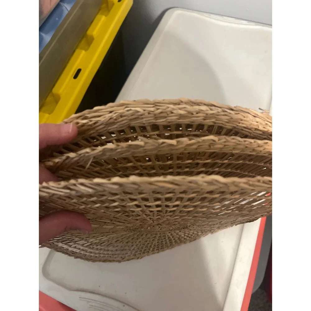 Set of 5 Round Woven Seagrass Placemats Natural Tan Boho Coastal Dining‎ 15 inch